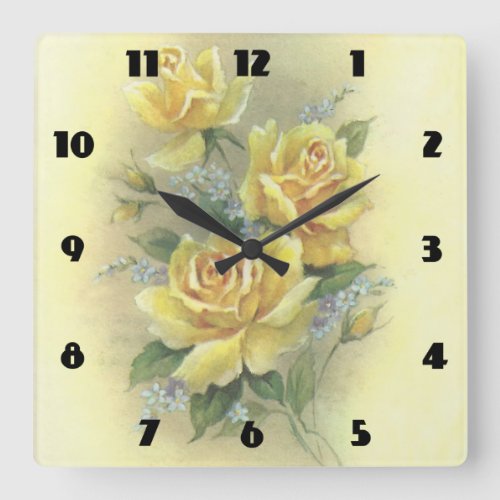 Yellow Roses Square Wall Clock