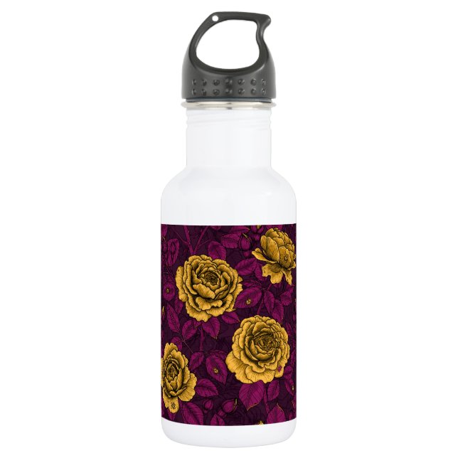 Yellow roses stainless steel water bottle (Front)