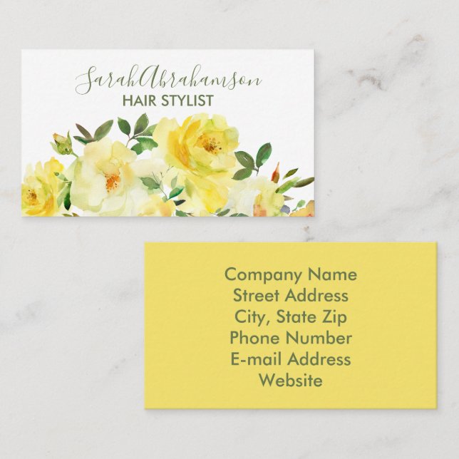 Yellow Roses Sunshine Beautiful Business Cards (Front/Back)