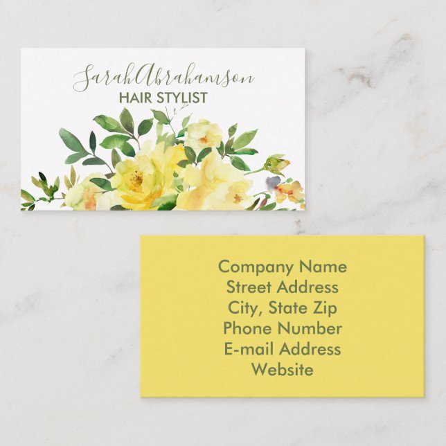 Yellow Roses Sunshine Beautiful Business Cards (Front/Back)