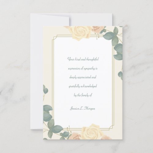 Yellow Roses Sympathy Thank You Card