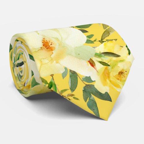 Yellow Roses Vintage Style Flowers Floral Neck Tie
