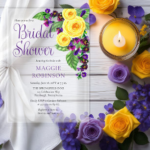 Yellow Roses   Violets Boho Floral Bridal Shower Acrylic Invitations