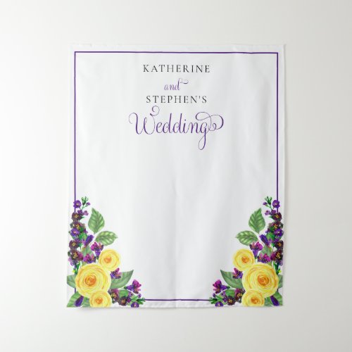 Yellow Roses  Violets Boho Floral Wedding Details Tapestry