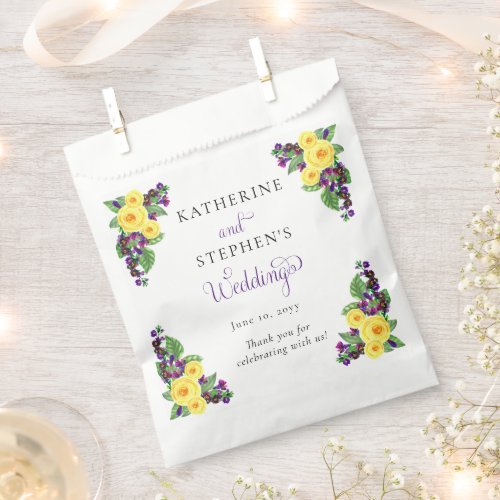 Yellow Roses  Violets Boho Floral Wedding Favor Bag