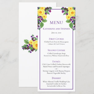 Yellow Roses   Violets Boho Floral Wedding Menu