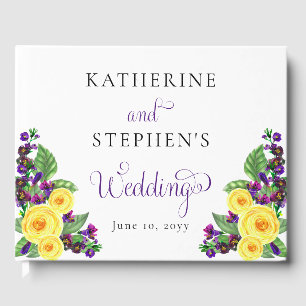 Yellow Roses   Violets Boho Floral Wedding Photo Guest Book