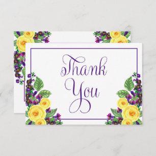 Yellow Roses   Violets Boho Floral Wedding  Thank You Card