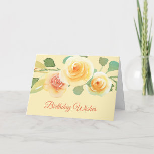 Yellow Roses Watercolor Birthday Card