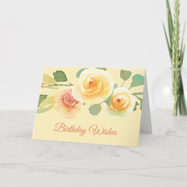 Yellow Roses Watercolor Birthday Card (Front)