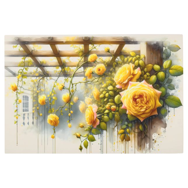 Yellow Roses Watercolor Garden Metal Print (Front)