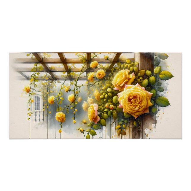 Yellow Roses Watercolor Garden Poster (Front)
