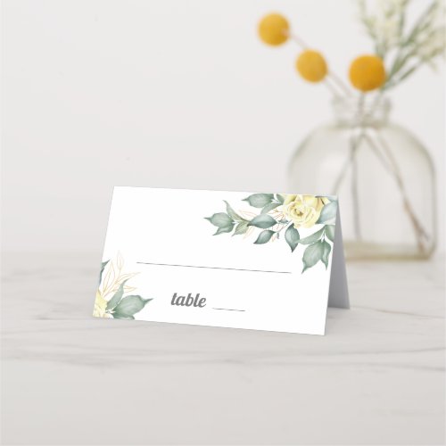 Yellow roses watercolor romantic modern floral place card