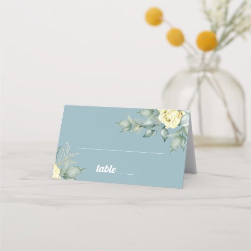 Yellow roses watercolor romantic modern floral place card
