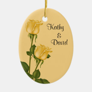 Yellow Roses Wedding Ceramic Ornament