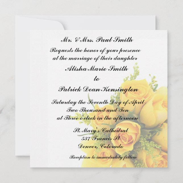 Yellow Roses Wedding Invitation Announcement (Front)