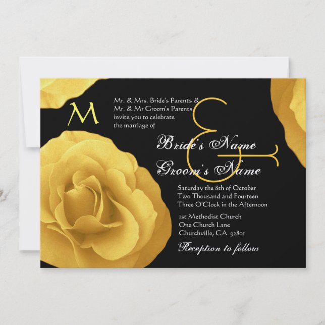 Yellow Roses Wedding Invitation Metallic (Front)