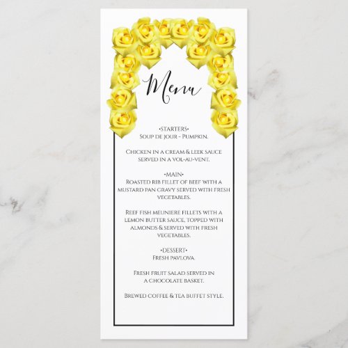 Yellow Roses Wedding  Menu