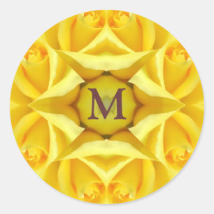 Yellow Roses Wedding Monogram Classic Round Sticker