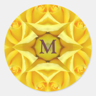 Yellow Roses Wedding Monogram Classic Round Sticker