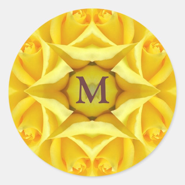Yellow Roses Wedding Monogram Classic Round Sticker (Front)