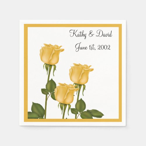 Yellow Roses Wedding Paper Napkins