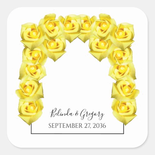 Yellow Roses Wedding Square Sticker