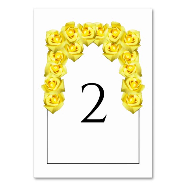 Yellow Roses Wedding Table Number Card (Front)