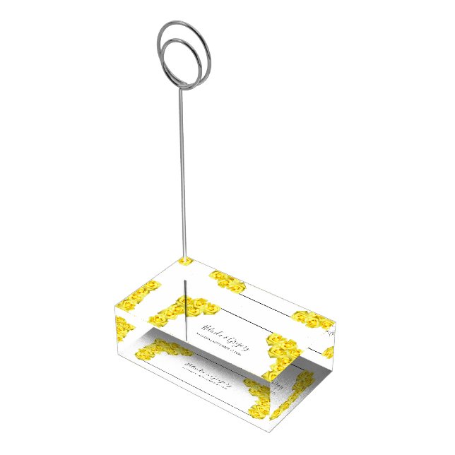 Yellow Roses Wedding Table Number Place Card Holder (Corner)
