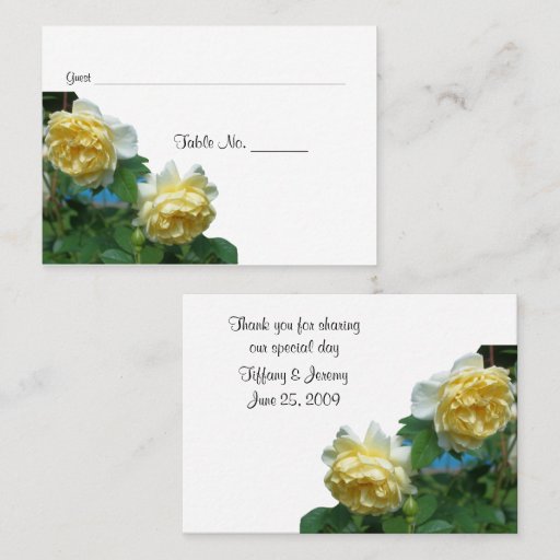 Customizable Yellow Roses Wedding Table Place Cards Business Card Templates