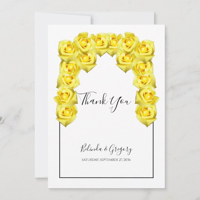 Yellow Roses Wedding Thank You Card (Back)