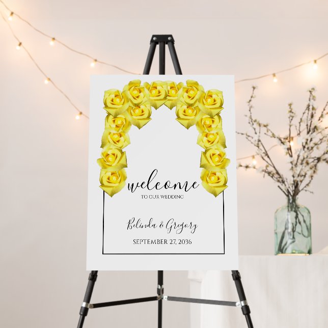 Yellow Roses Wedding Welcome Sign (In Situ (Stand))