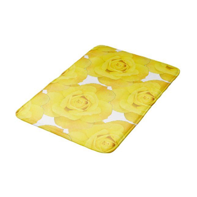 Yellow Roses White Gold Floral Flowers Patterns Bath Mat (Angled)