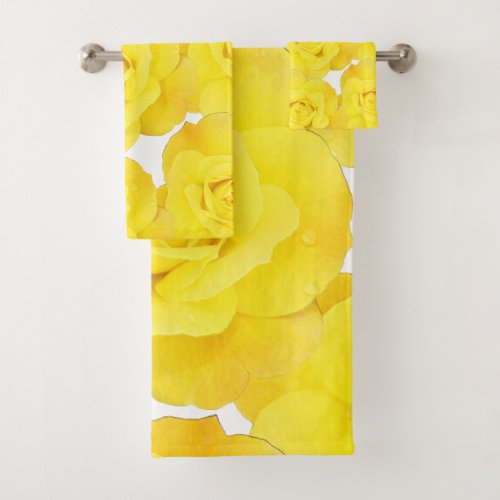 Yellow Roses White Gold Floral Flowers Patterns Bath Towel Set