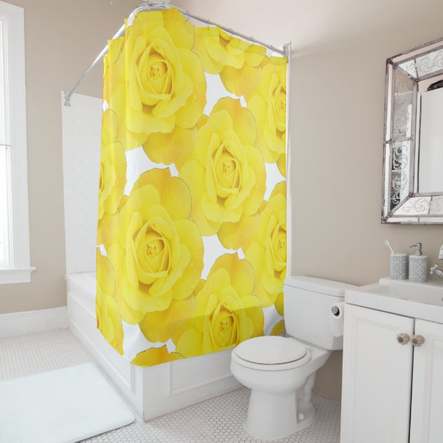 Yellow Roses White Gold Floral Flowers Patterns Shower Curtain (In Situ)