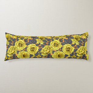 Yellow roses with gray leaves on orange body pillow