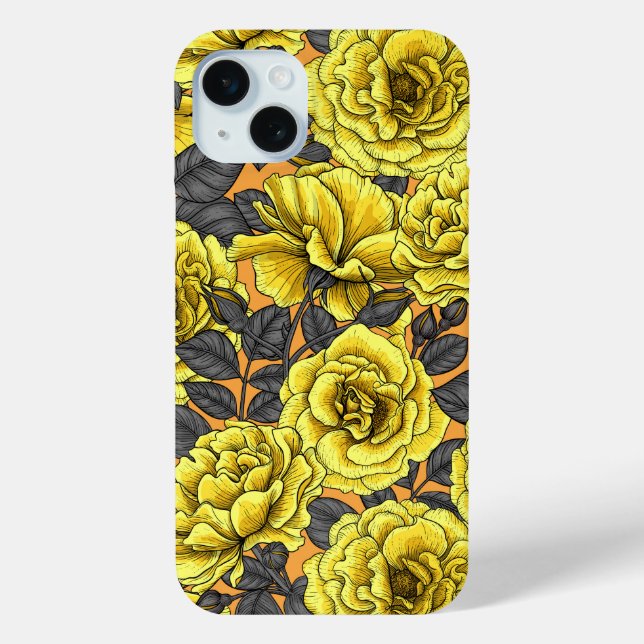 Yellow roses with gray leaves on orange Case-Mate iPhone case (Back)