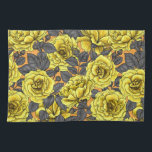 Yellow roses with gray leaves on orange kitchen towel<br><div class="desc">Hand-drawn seamless vector pattern with roses.</div>