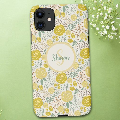 Yellow Roses with Monogram Phone Case