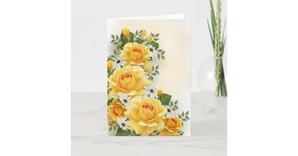 Yellow Roses with White Daisies Card