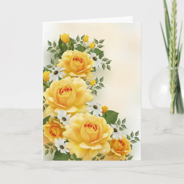 Yellow Roses With White Daisies Card Zazzle