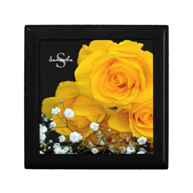 Yellow Roses Wooden jewellery keepsake box (Front)