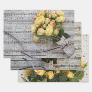 Yellow roses wrapping paper sheets