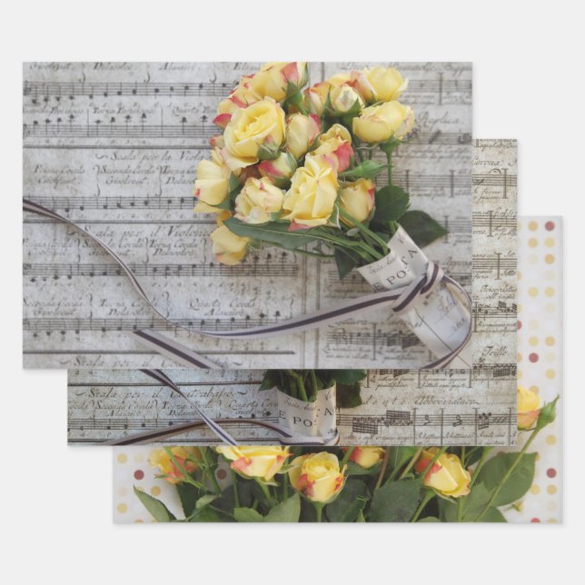 Yellow roses wrapping paper sheets (Set)