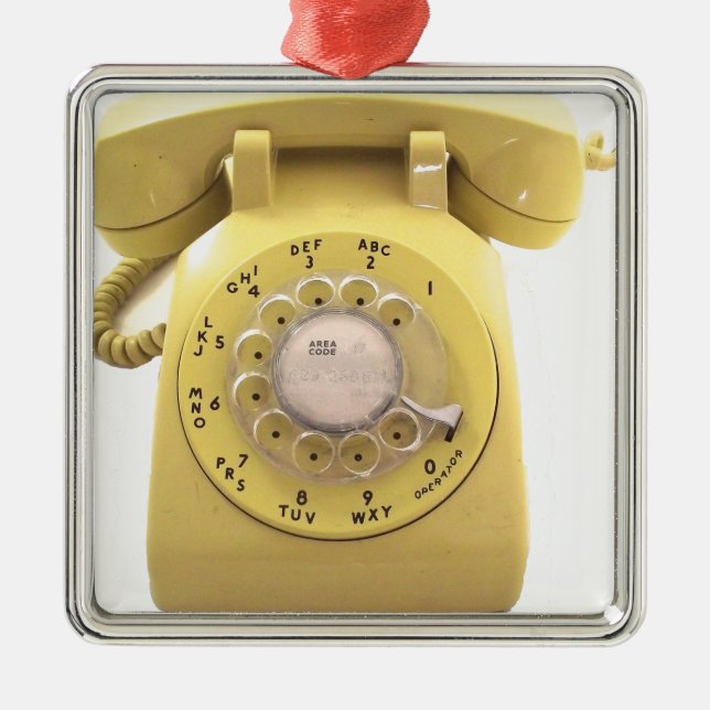 Yellow Rotary Phone Metal Ornament (Front)