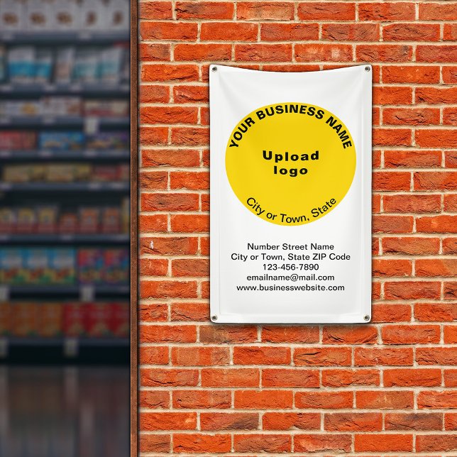Yellow Round Business Brand on Portrait Banner (Banner with your business brand in yellow round shape)