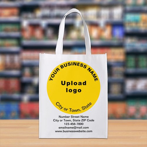 Yellow Round Business Brand on Single_Sided Print Grocery Bag