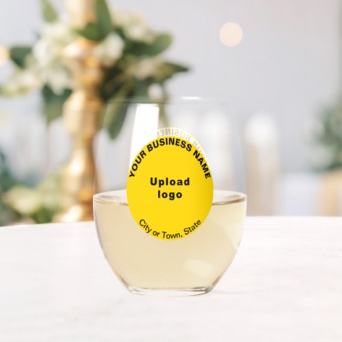Yellow Round Business Brand on Stemless Wine Glass