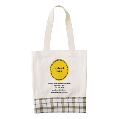 Yellow Round Business Brand on Tote Bag With Plaid