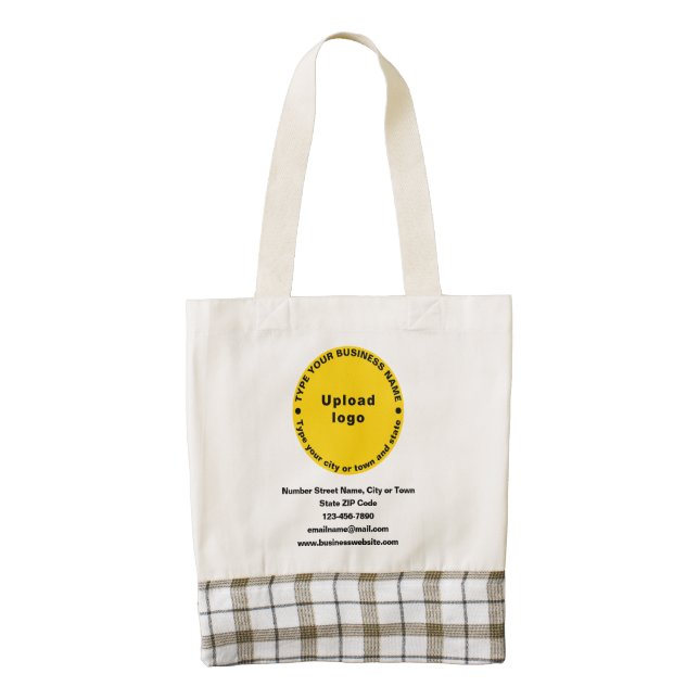 Yellow Round Business Brand on Tote Bag With Plaid (Front)